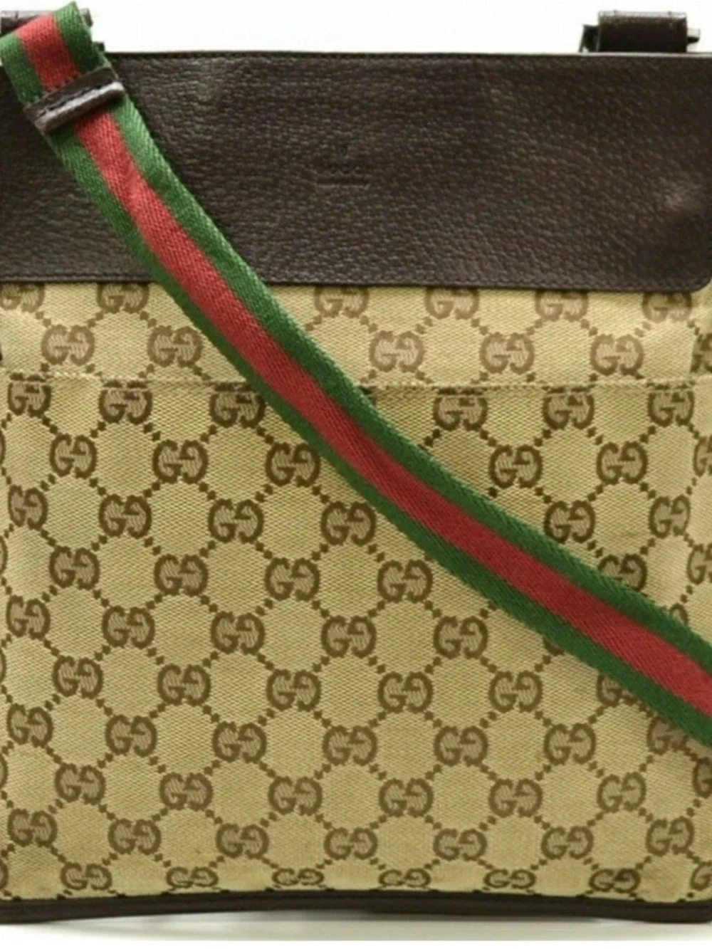 Gucci Brown GG Canvas Messenger with Green-Red Web Strap
